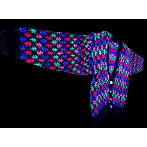 Best American Clothing Co Cardigan Medium Wool Blend Black Geometric Vin… - Picture 7 of 12